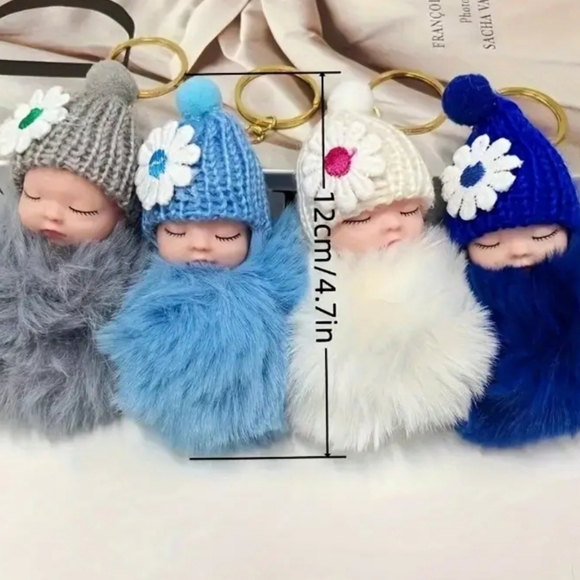 PICK YOUR COLOR NWT Sleeping Baby Doll Pom Pom Keychain - Picture 7 of 9